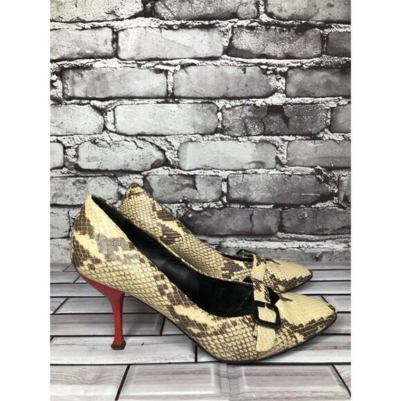 Giuseppe Zanotti Ivory Cream SnakeSkin Leather Pointed Strap Heels Women Sz 37EU - Picture 6 of 16